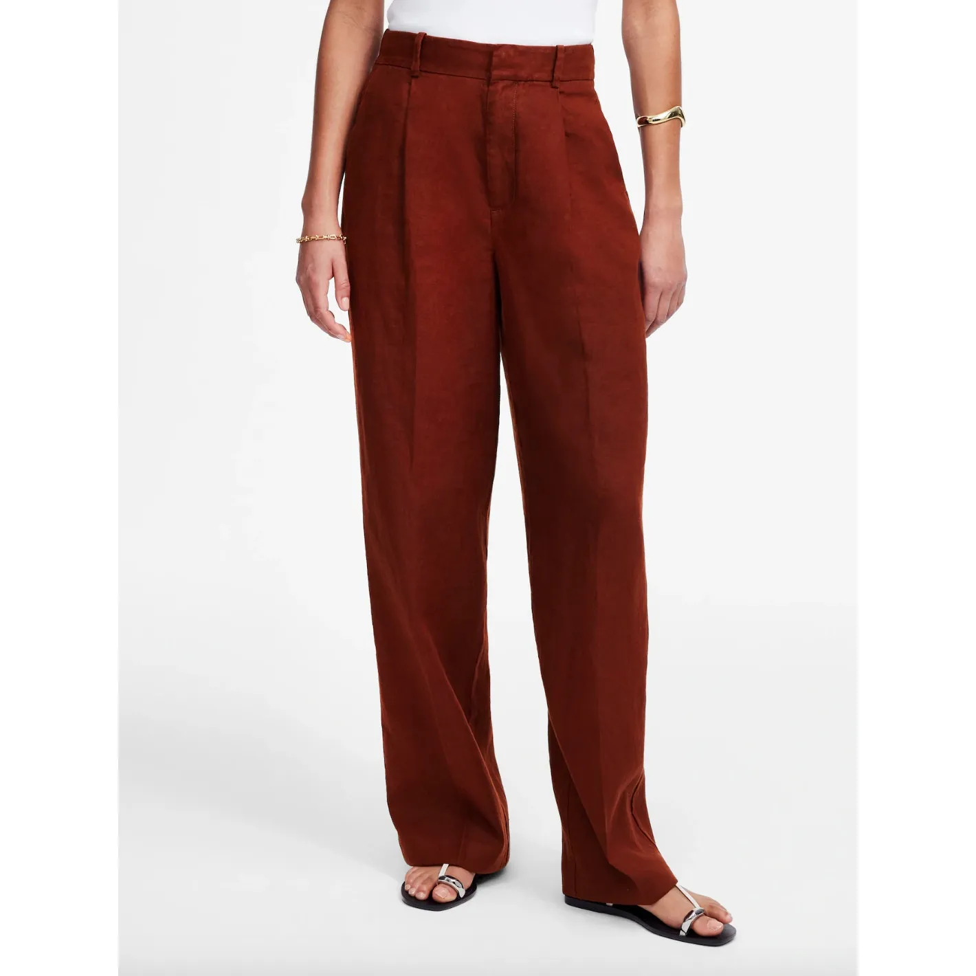 Madewell Slouchy Straight Pants in 100% Linen Henna Brown Relaxed US 10 NWT - Image 2