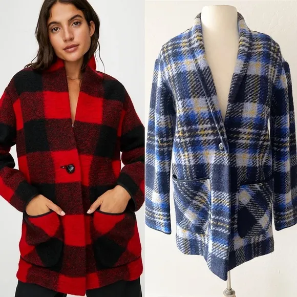 Aritzia Wilfred Free Off-Duty Neelam Wool Blend Jacket Blue Black Plaid | XXS - Image 2