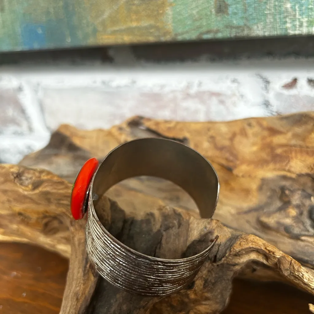 Dichroic glass bead cuff bracelet Silver - Image 2