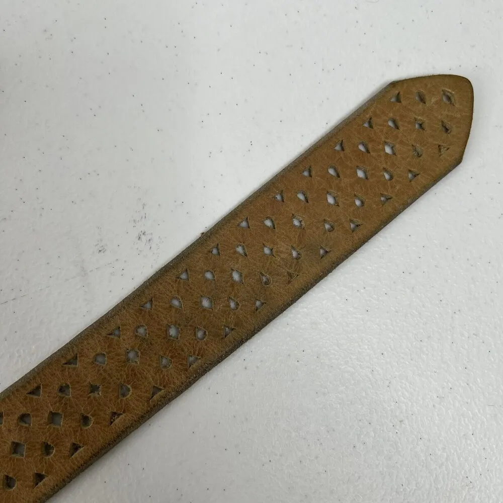 Calvin Klein Size L Belt Leather Beige Perforated Silver Tone Buckle Vtg Women’s - Image 9