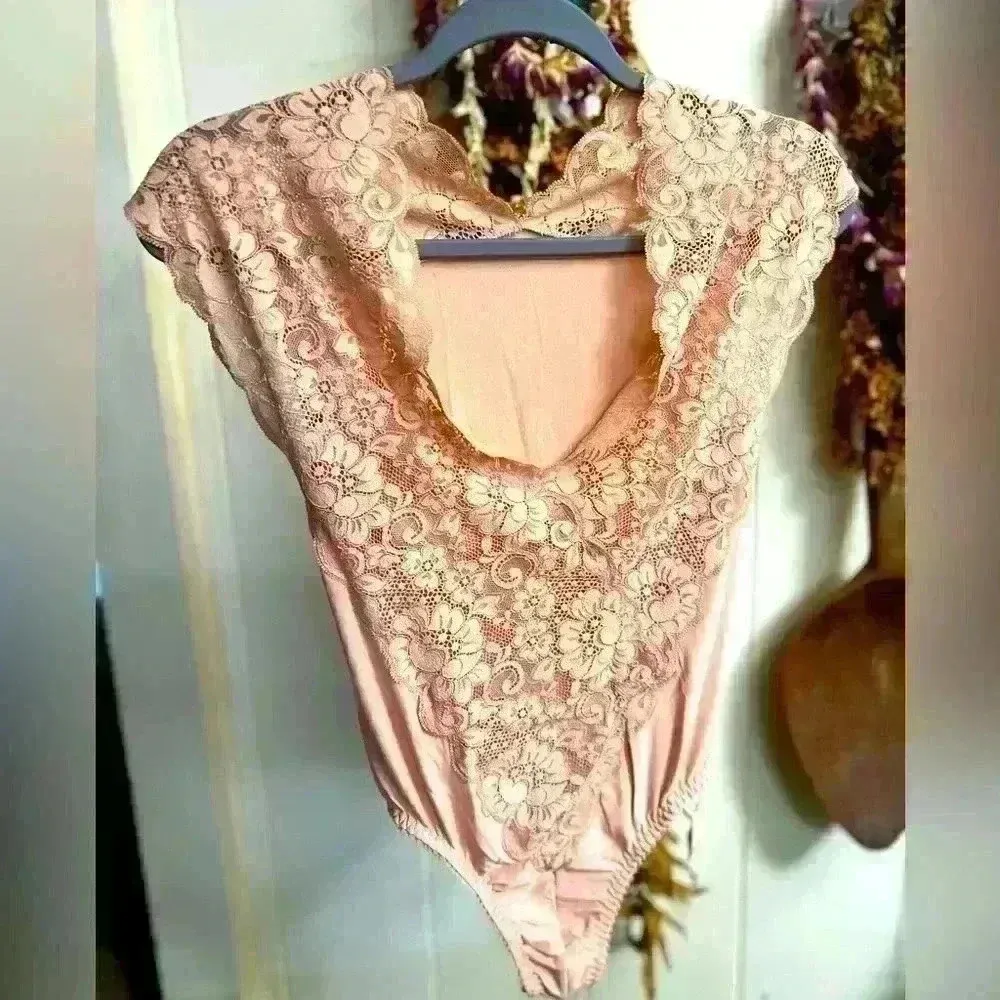 $98 We are HAH x Free People Thing Lace Pink Bodysuit Fairy Coquette - Image 2
