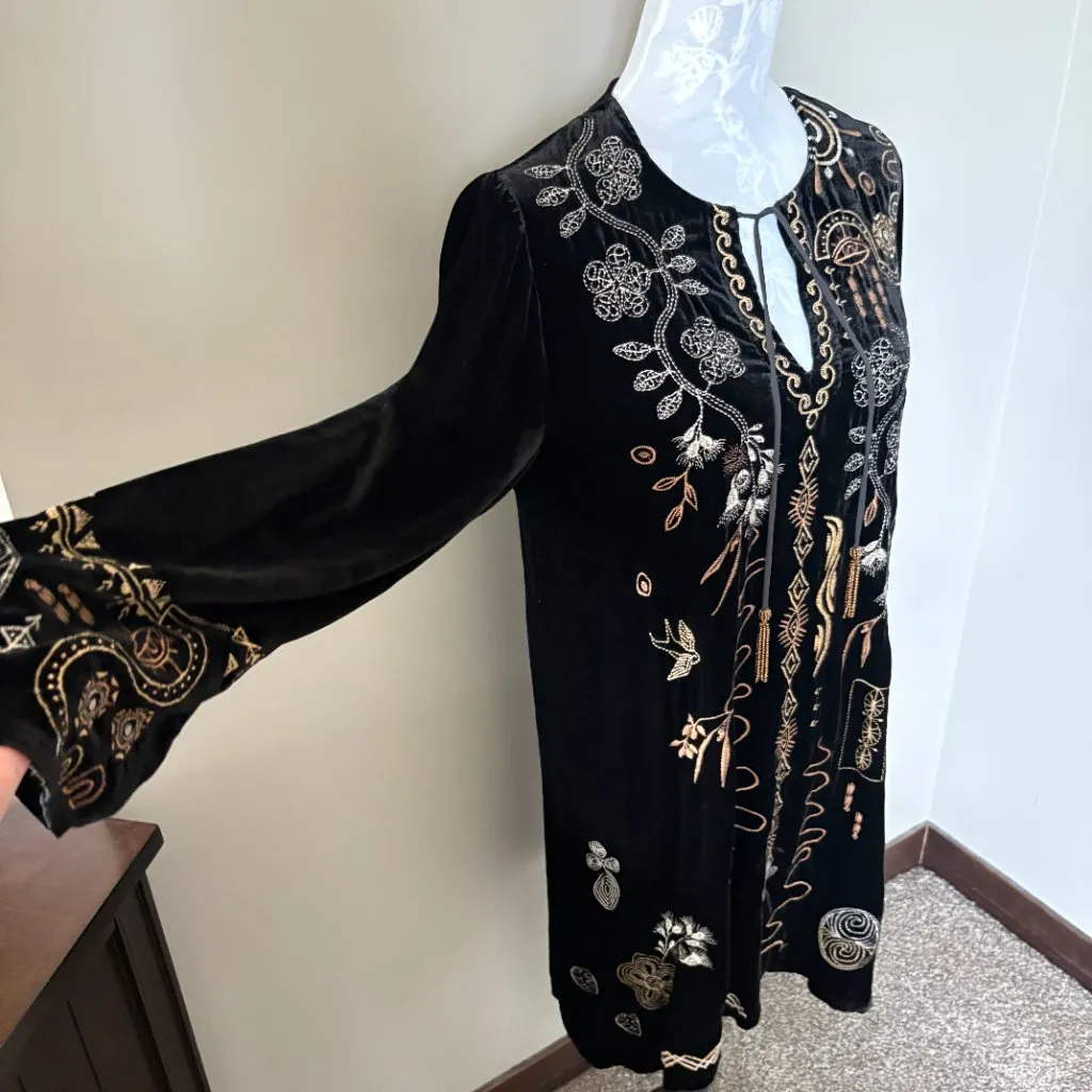 Johnny Was Kimono Sleeve Relaxed Dress Black Womens Long Sleeve Velvet Small - Image 8