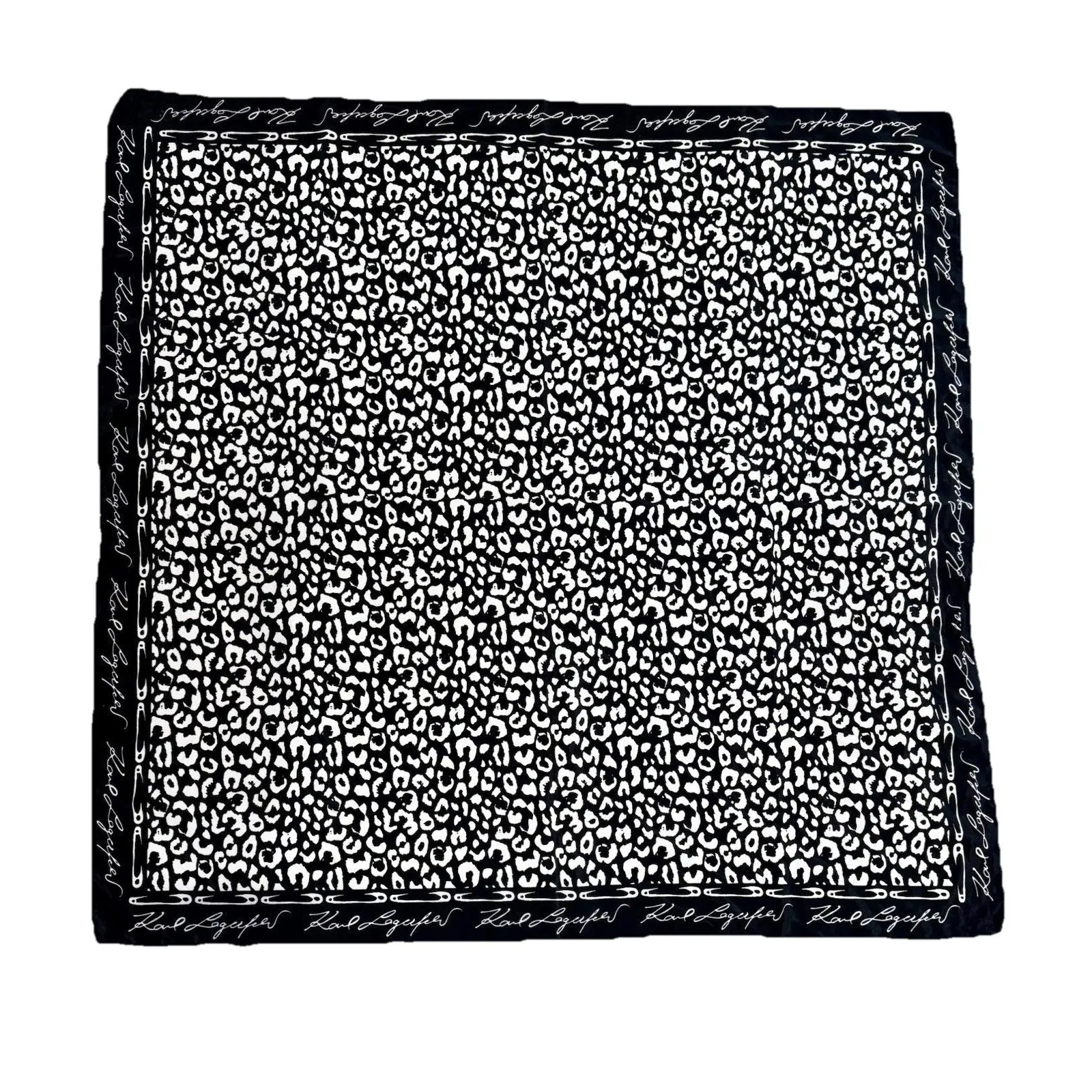 Karl Lagerfeld Silk Scarf Leopard Print Black White Heart Charm Pendant - Image 3