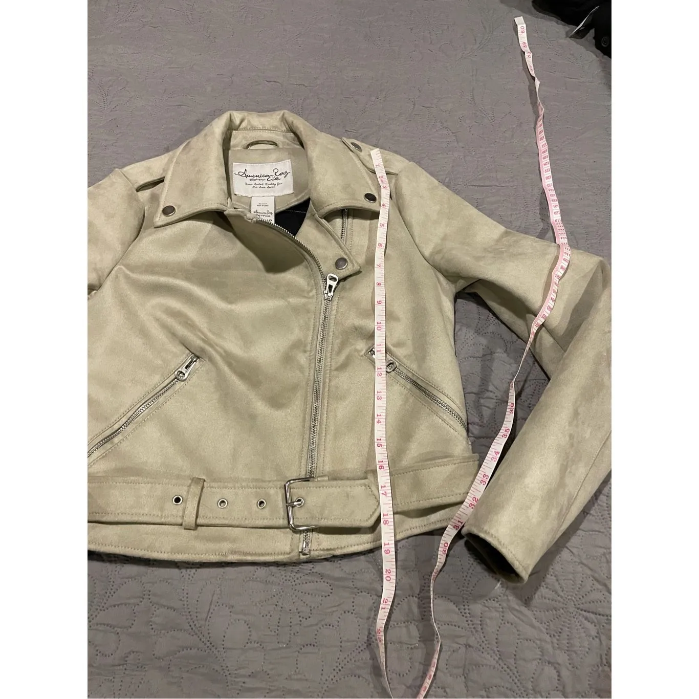 American Rag Cream Moto Jacket XS Suede Belt - Image 3