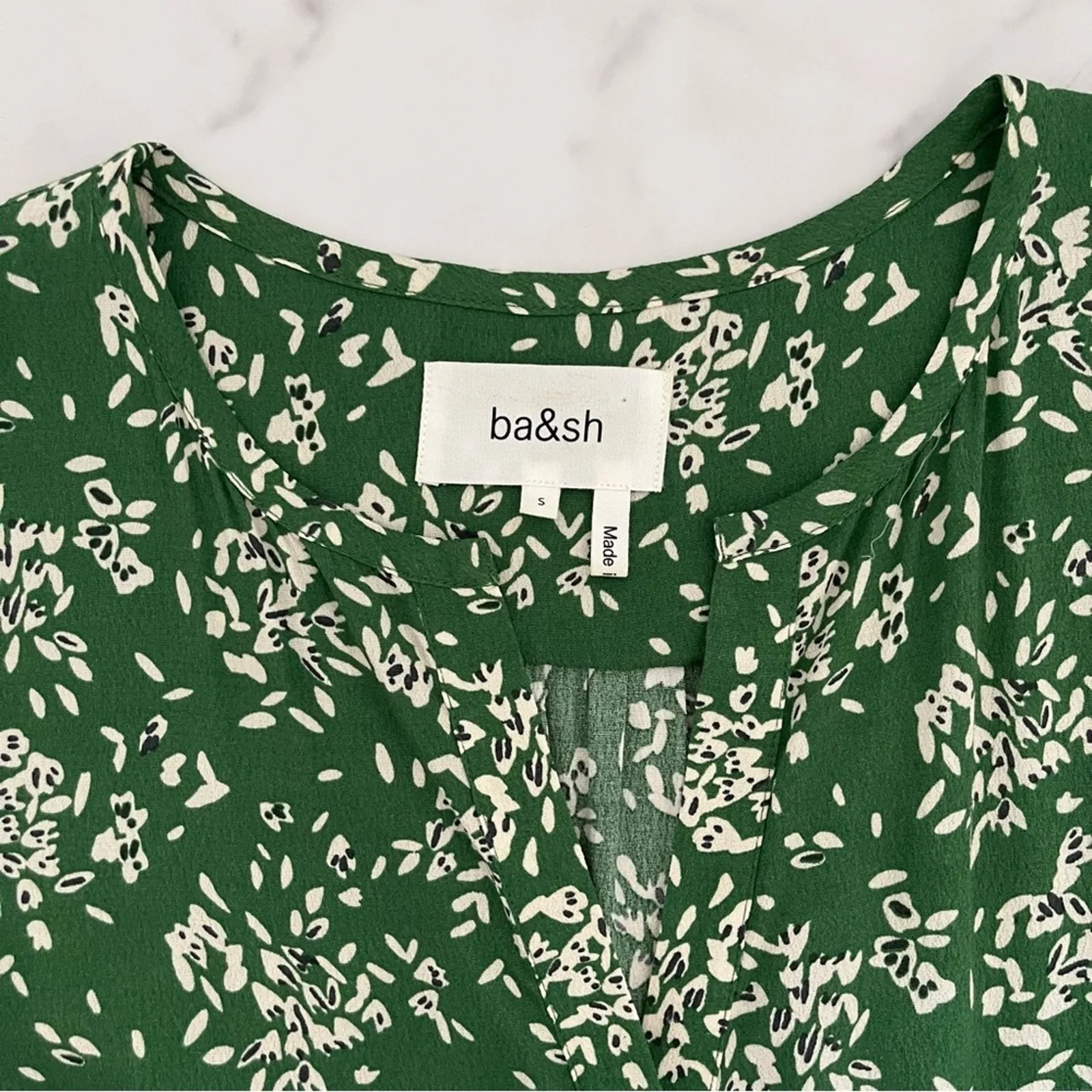 BA&SH Vlada mini dress floral green Sz Small festival boho chic babydoll style - Image 4