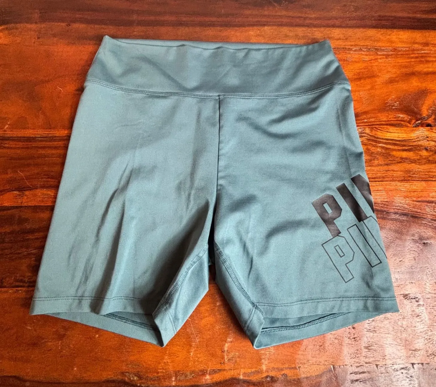 PINK ACTIVE Women's Teal Athletic Biker Shorts Logo Print Size L Green Size L - Image 1