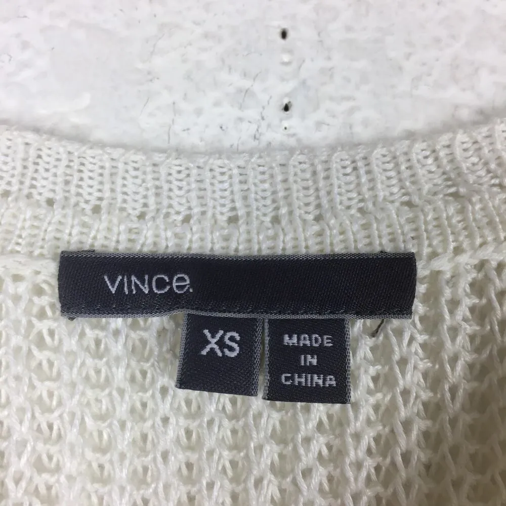 Vince Linen White Navy Colorblock Open Knit Oversized Sweater XS Fisherman - Image 6
