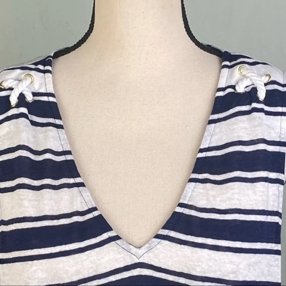 MICHAEL MICHAEL KORS navy and white tank top with rope detail. Size XL. EUC - Image 2