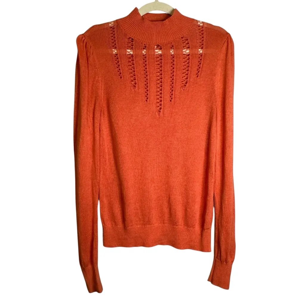Free‎ People Time After Time Mock Neck Linen Rayon Sweater Small Coral Orange - Image 2