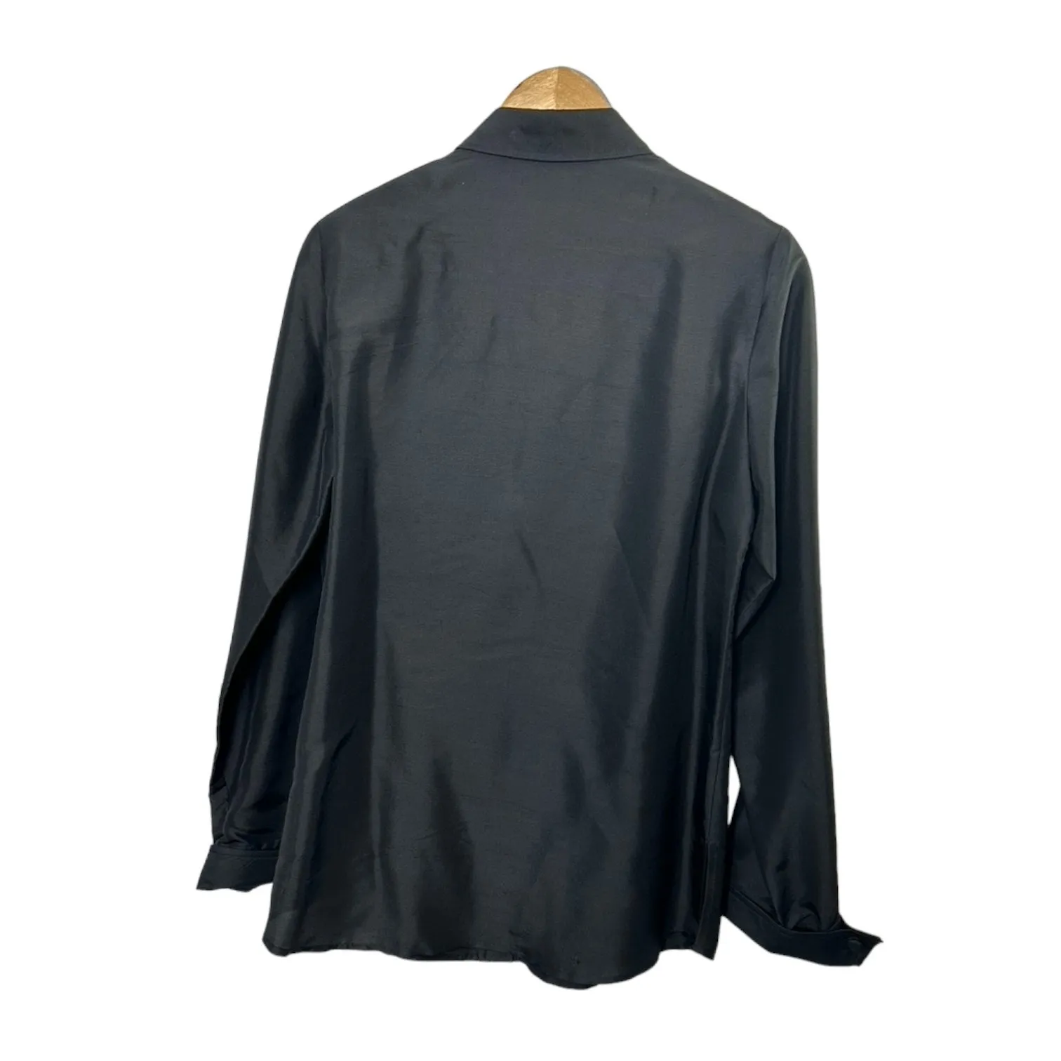 Y2K Diane Gilman 100% Silk Black Button-Up Long Sleeve Shirt Bead Detailing Sz M - Image 9