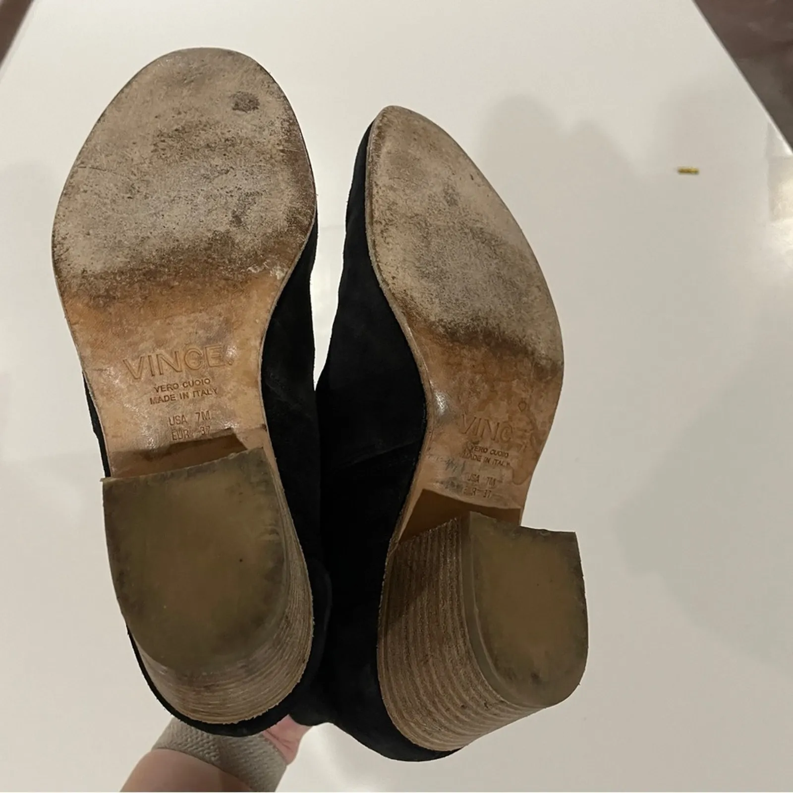 Vince Black Suede Chukka Pull On Ankle Heeled Booties Size 7‎ - Image 8