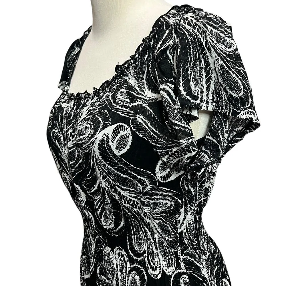 Style & Co Maxi Dress Womens S Black Paisley Tiered Boho Whimsygoth Dark Fairy - Image 4