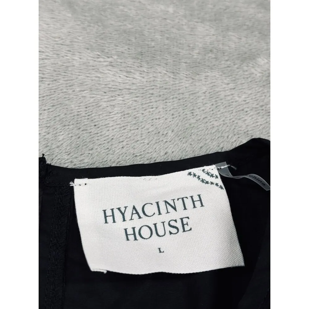 House Of Hyacinth Blouse Womens Large Black Pleated Keyhole Back Long Sleeve - Image 3