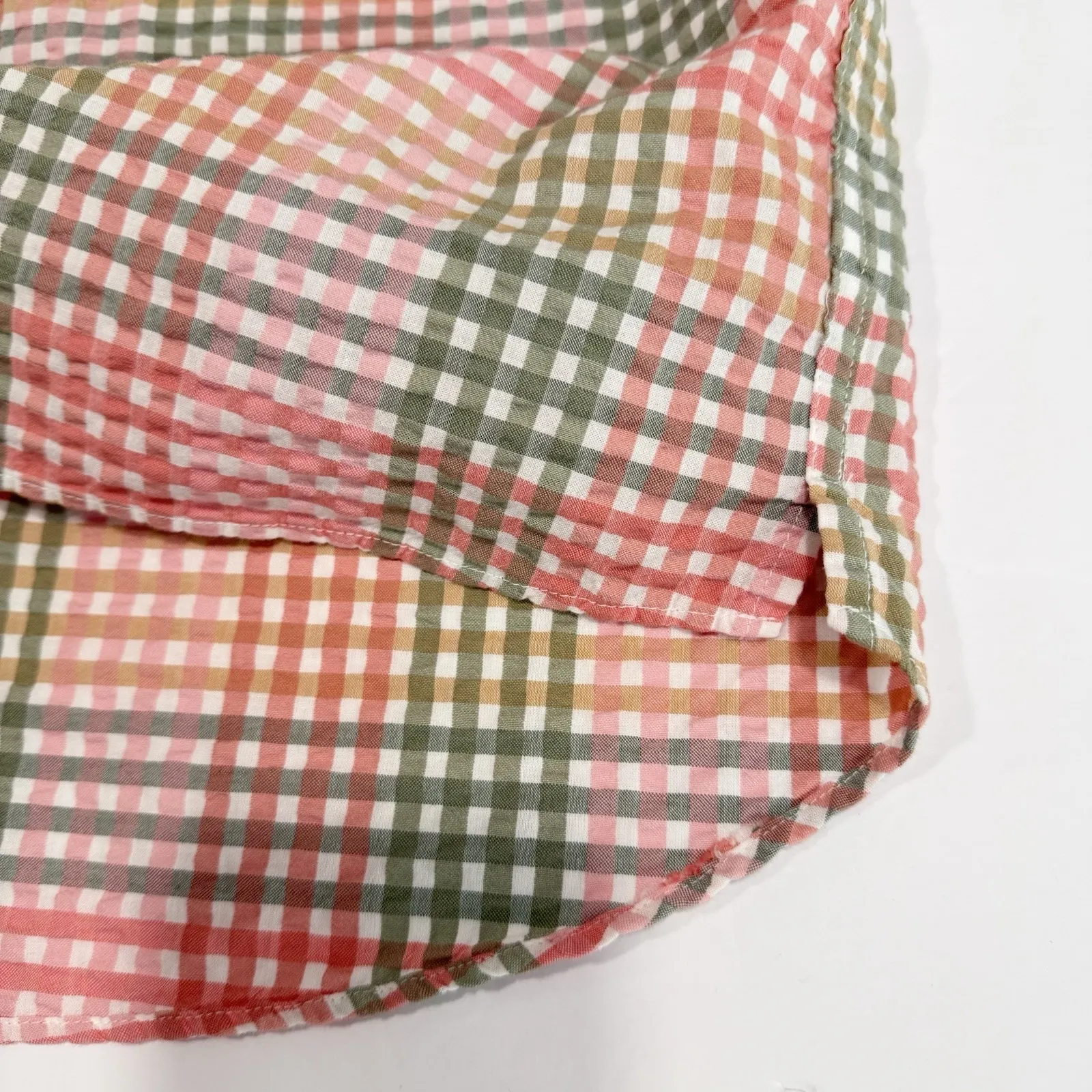 LL Bean Vacationland Seersucker Short Sleeve Popover Plaid Shirt LARGE - Image 7