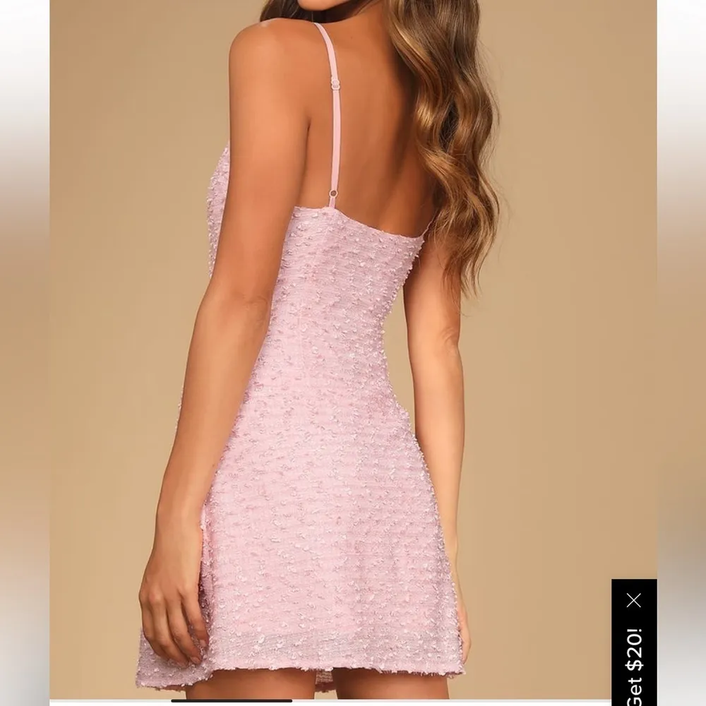 Lulus Pop the Bubbly Pink Tweed Mini Shift Dress Size Medium - Image 2