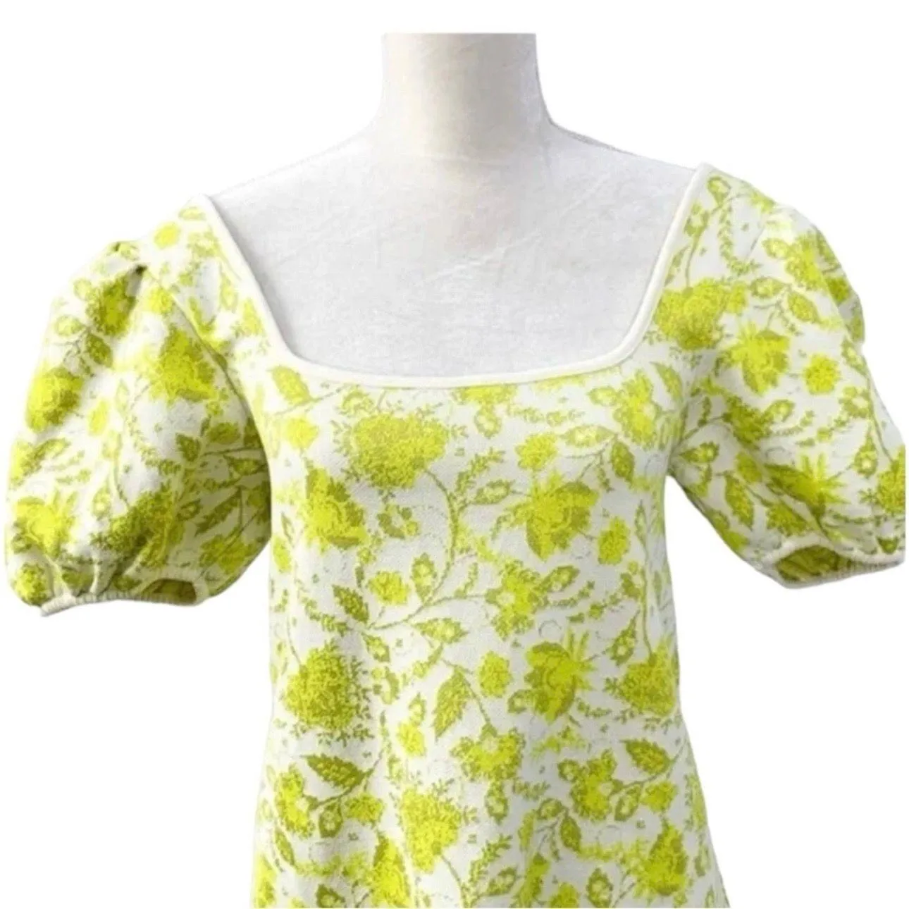 Lime Green Yellow Dress Shift Jacquard Floral Grandma Core S - Image 5