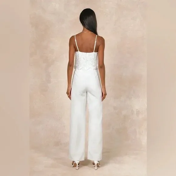 Lulus Exquisite Posture White Floral Embroidered Tiered Jumpsuit Size S - Image 11