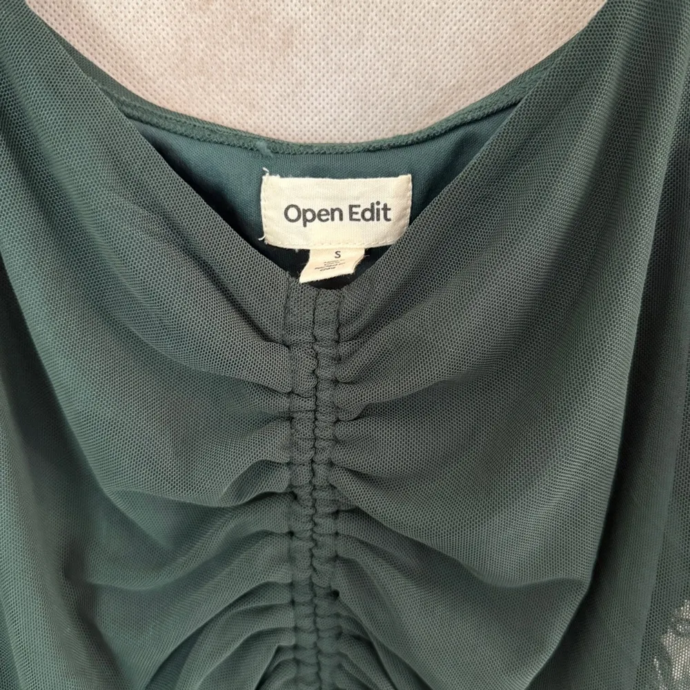 Open Edit | Nordstrom | Green Ruched Long Sleeve Mesh Top - Image 2