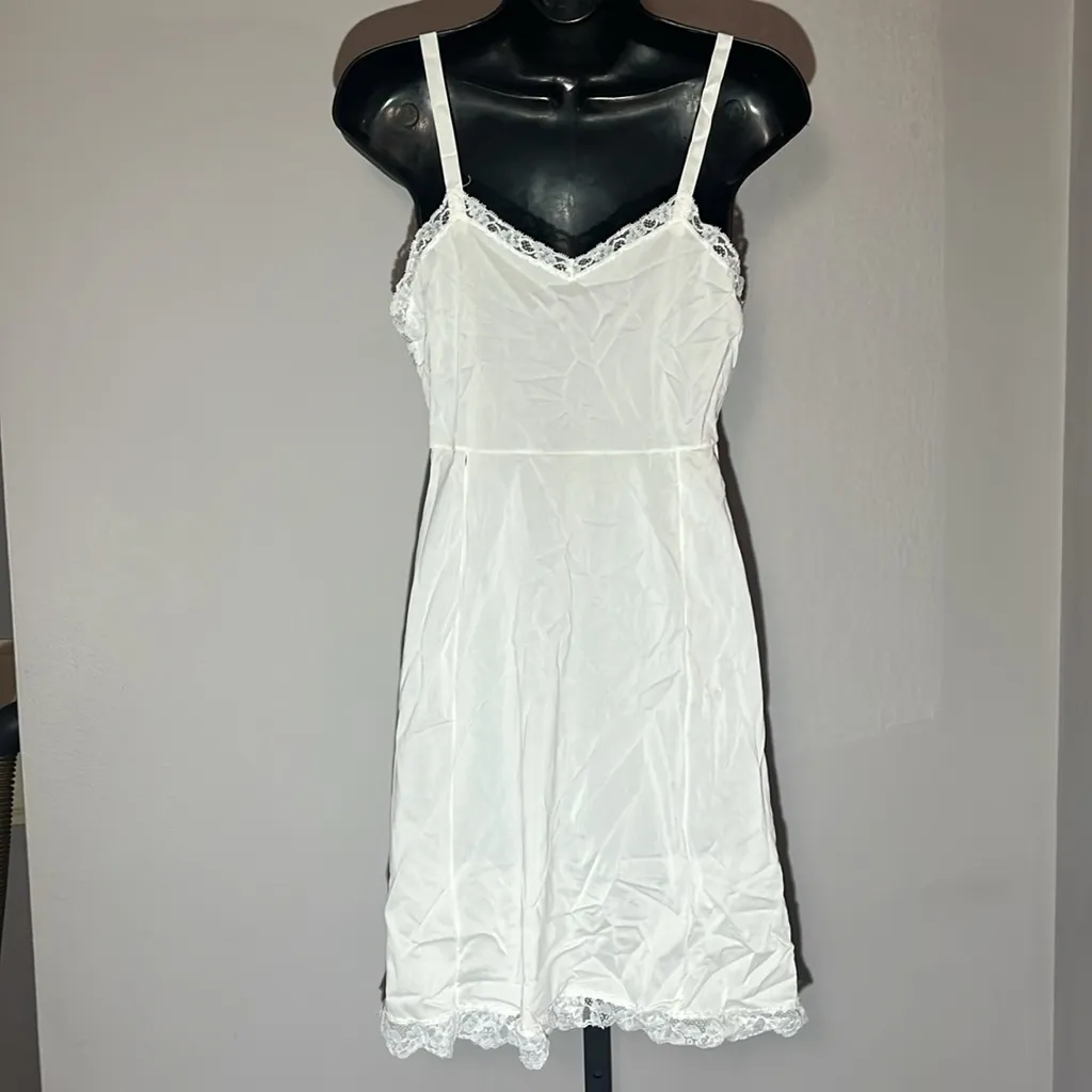 Gossard Artemis VINTAGE Nightgown Slip Dress White Lace Trim - Image 2