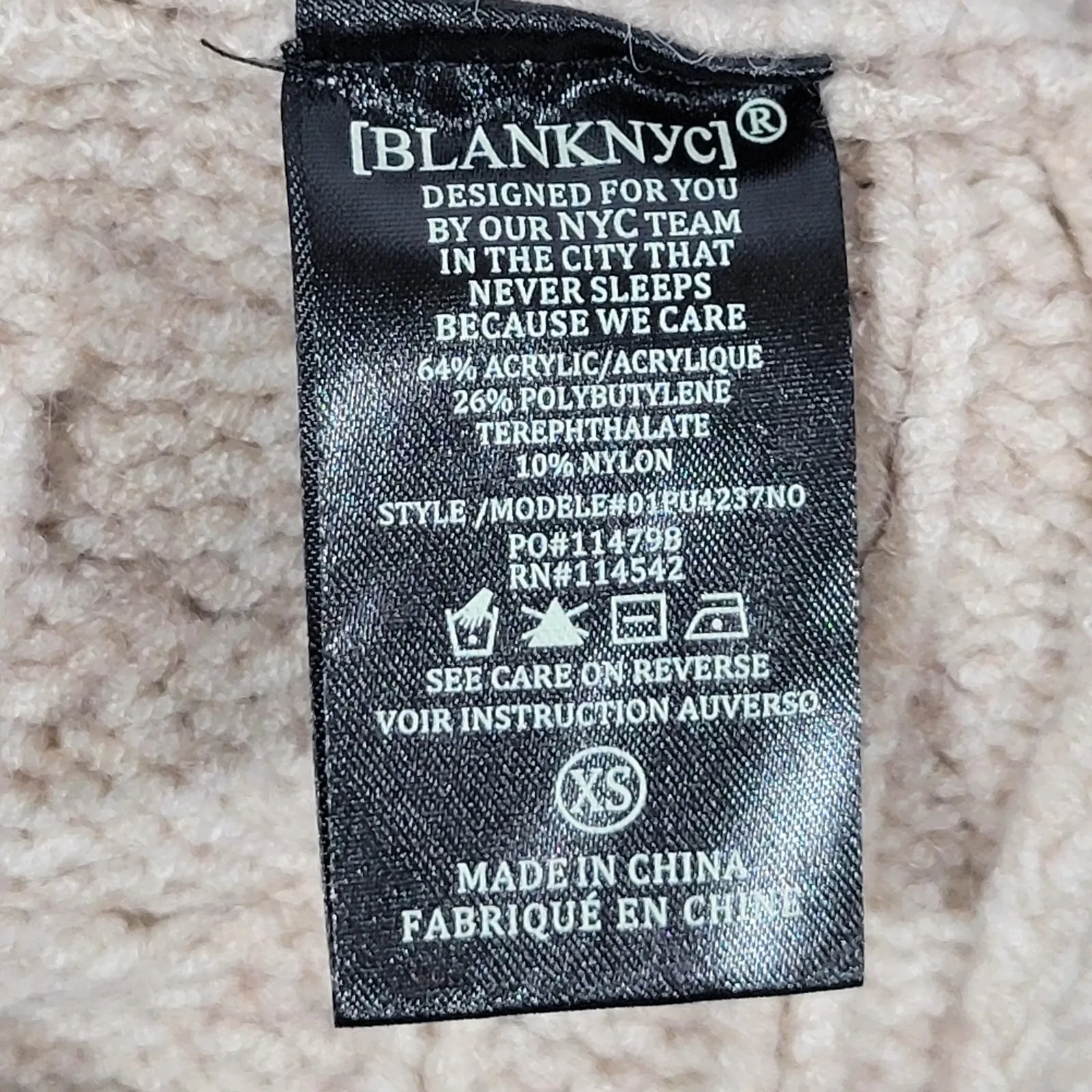 BLANKNYC Womens XS Beige Cable Knit Mock‎ Neck Sweater Pullover Tan - Image 4