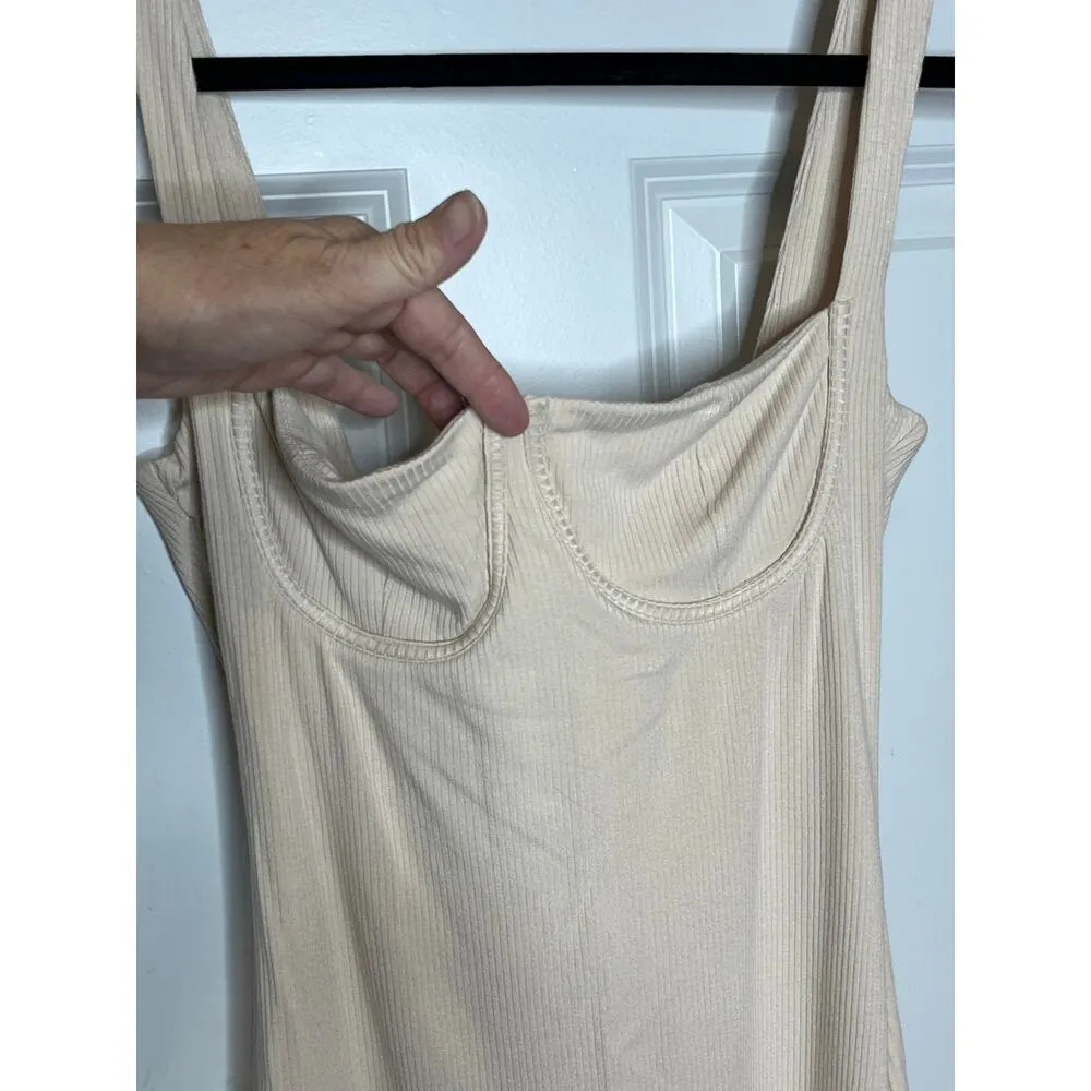 Princess Polly NEW Kloye Mini Dress Beige Size 10 Ribbed Sleeveless - Image 4