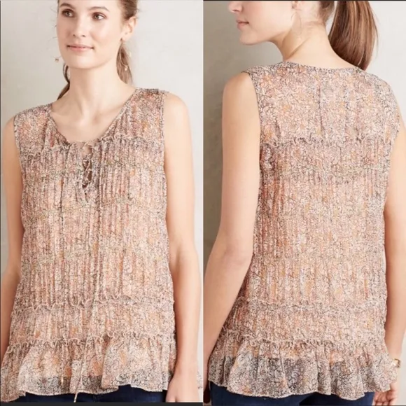 Anthropologie Floreat Calla Floral Lace Up Tank 0 - Image 2