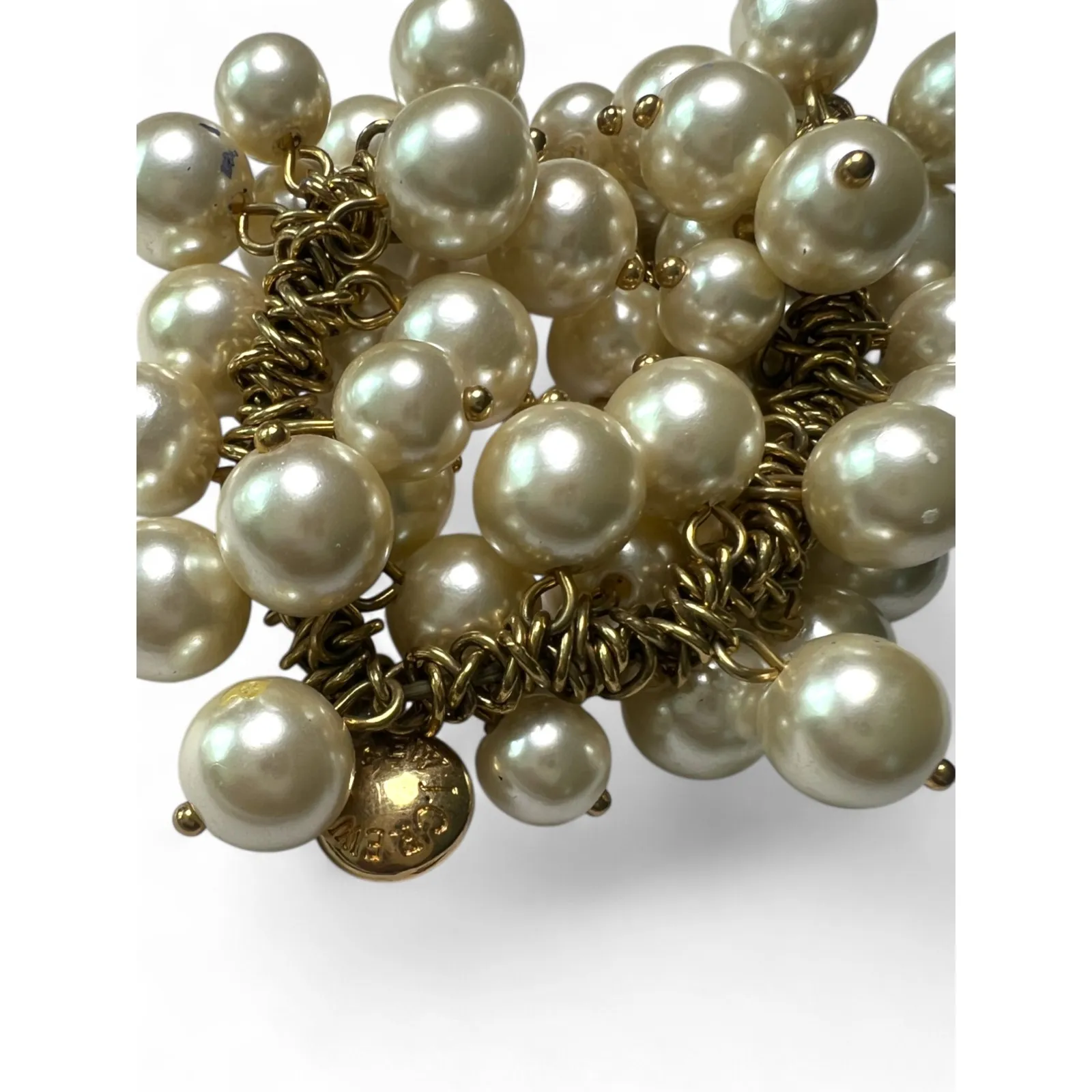 J Crew Faux Pearl Bauble Stretch Bracelet Cluster Gold Tone - Image 3