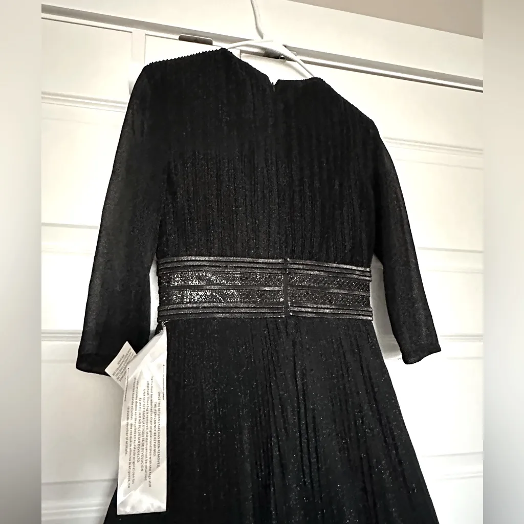 Mac Duggal Black Shimmering Pleated A-line 3/4 Sleeve Full Length Gown NWT - Image 7