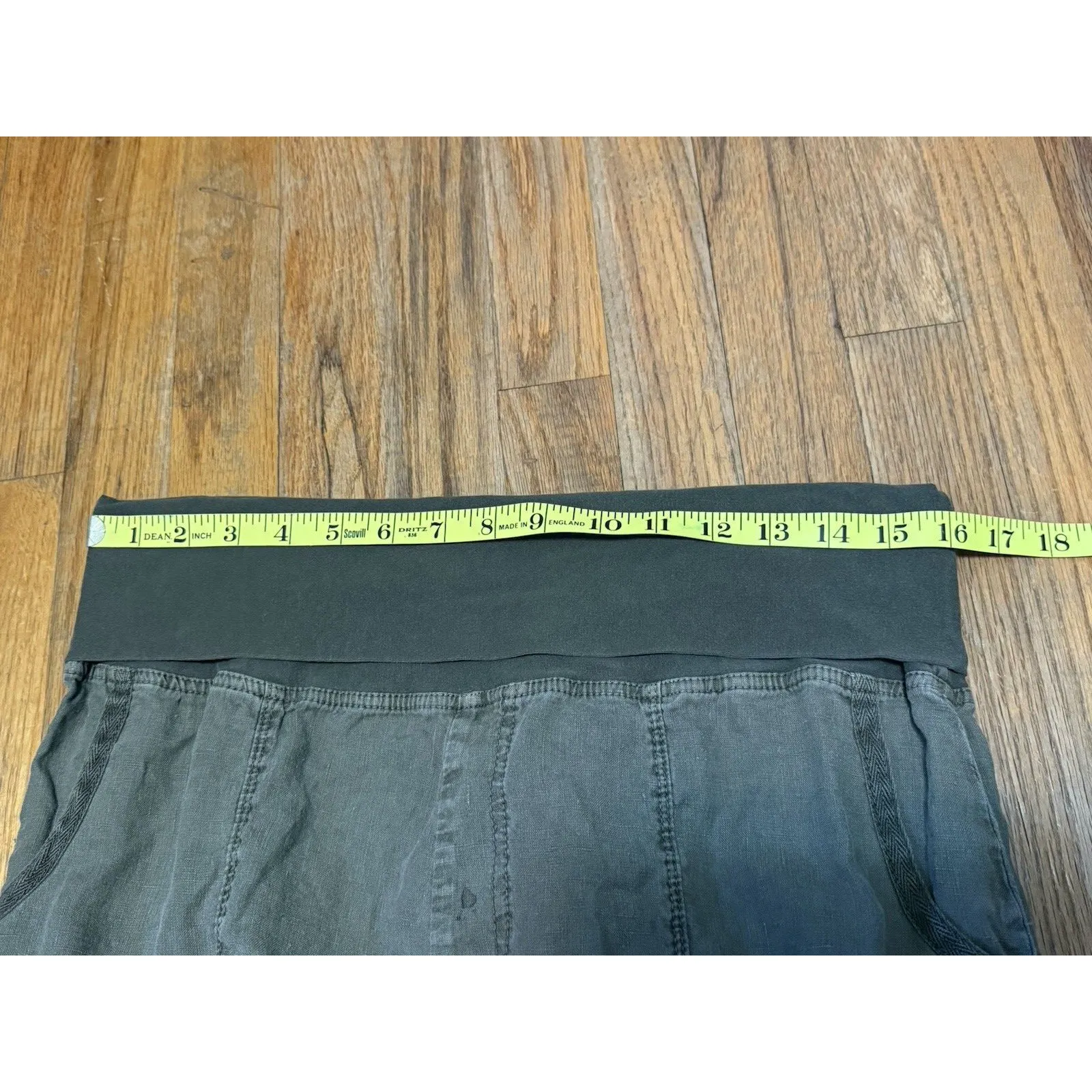 XCVI Pasquel Pant Raw Hem Wide Leg 100% Linen Pull On Foldwaist Green Size Large - Image 9