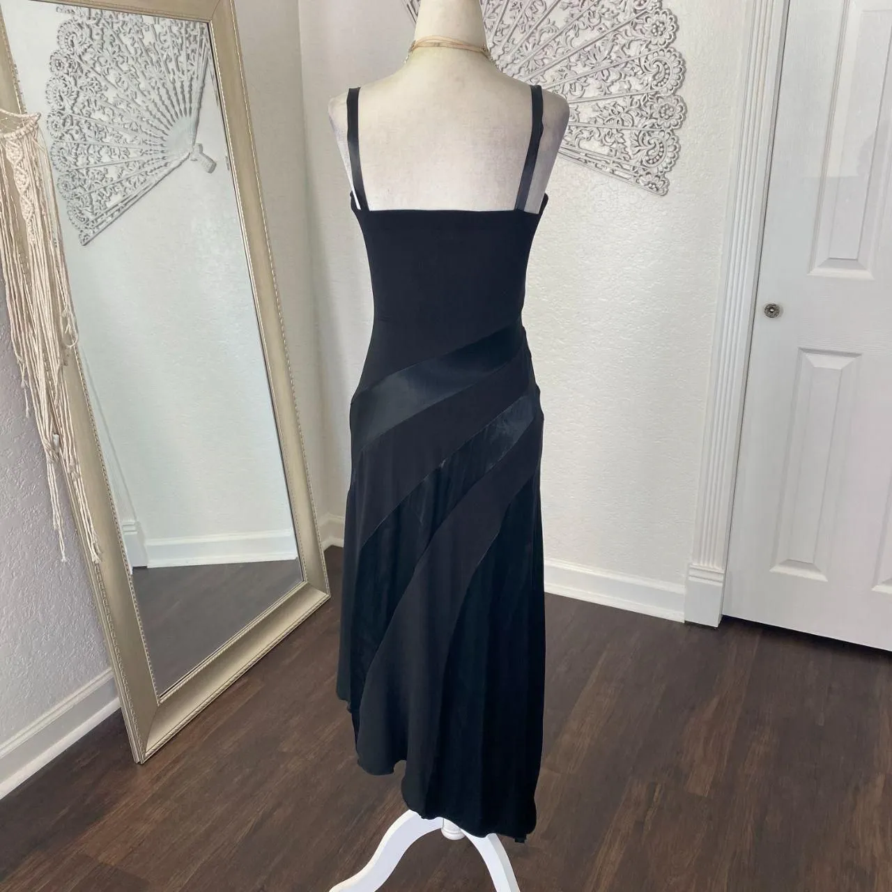 Teeze Me Early 2000's Black Silver Asymmetric Satin Sequin Midi Formal Dress S - Image 7