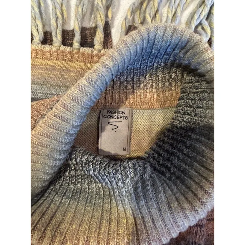 Women's Boho Southwestern turtleneck sweater MEDIUM Longline asymmetric open Gray - Image 3