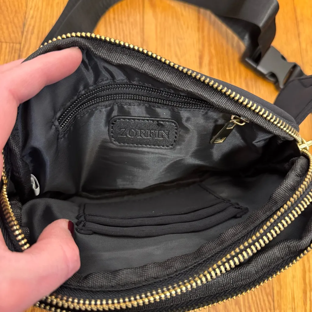 Zorfin Black Belt Bag Crossbody with Gold Accents - Image 4