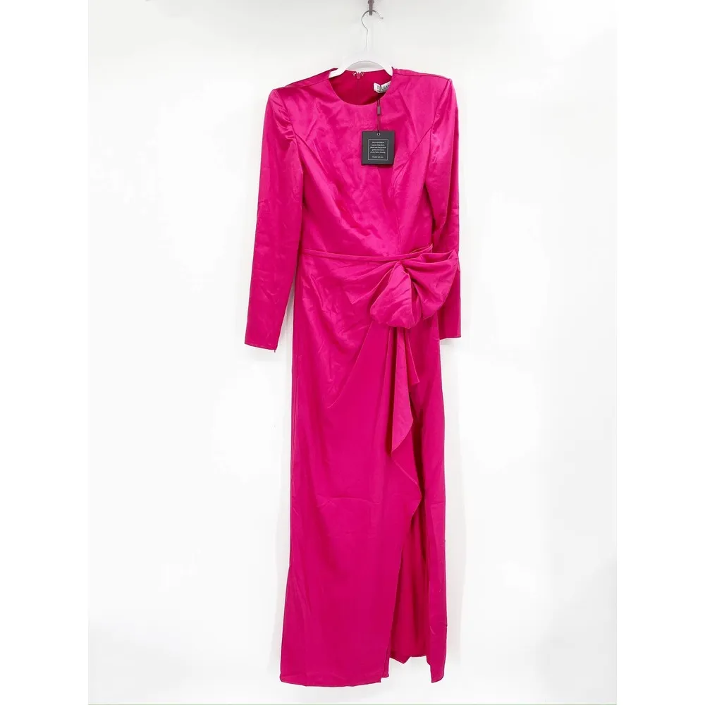 Mac Duggal 26676 Magenta Pink Satin Long Sleeve Structured Bow Gown Size 4 NWT - Image 60
