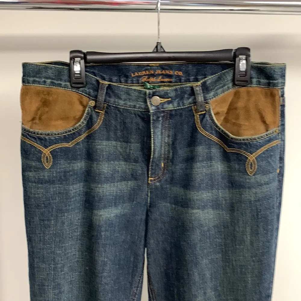 Vintage Lauren Ralph Lauren Flared Jeans with Suede Pockets Size 12 - Image 2