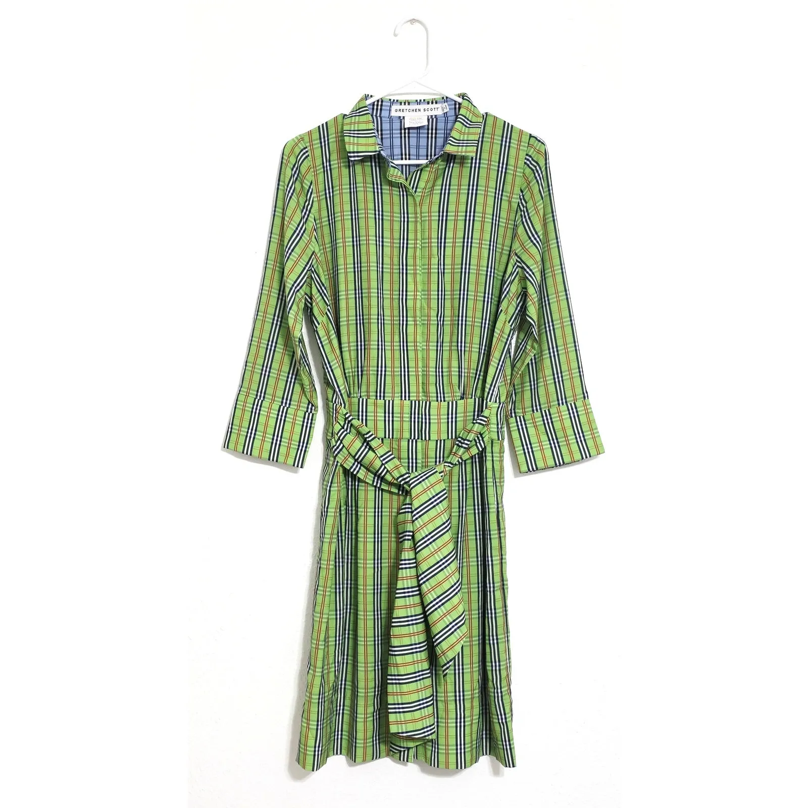 Gretchen Scott Breezy Blouson Sunshine Plaid Green Dress Size Small - Image 2