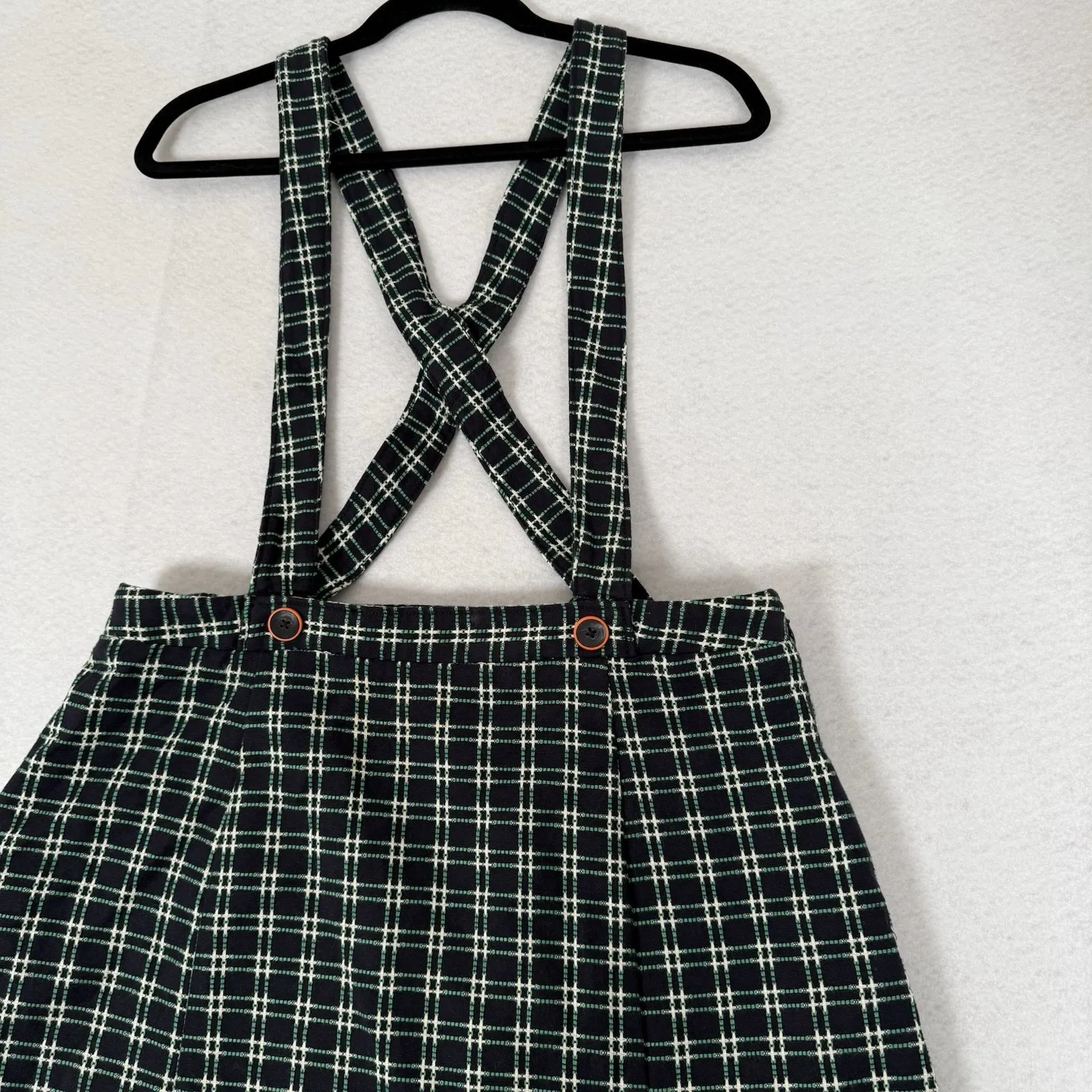 Anthropologie Maeve‎ Green Plaid Pinafore Skirt Overalls Suspender Size 14 - Image 4