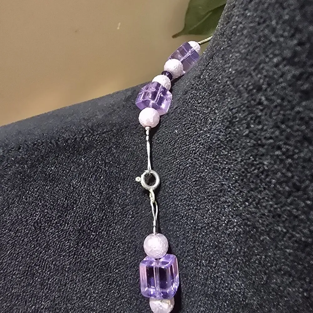 Women's Fashion Irregular Bead Amehyst With Pearls Bracelet Purple Necklace - Image 6