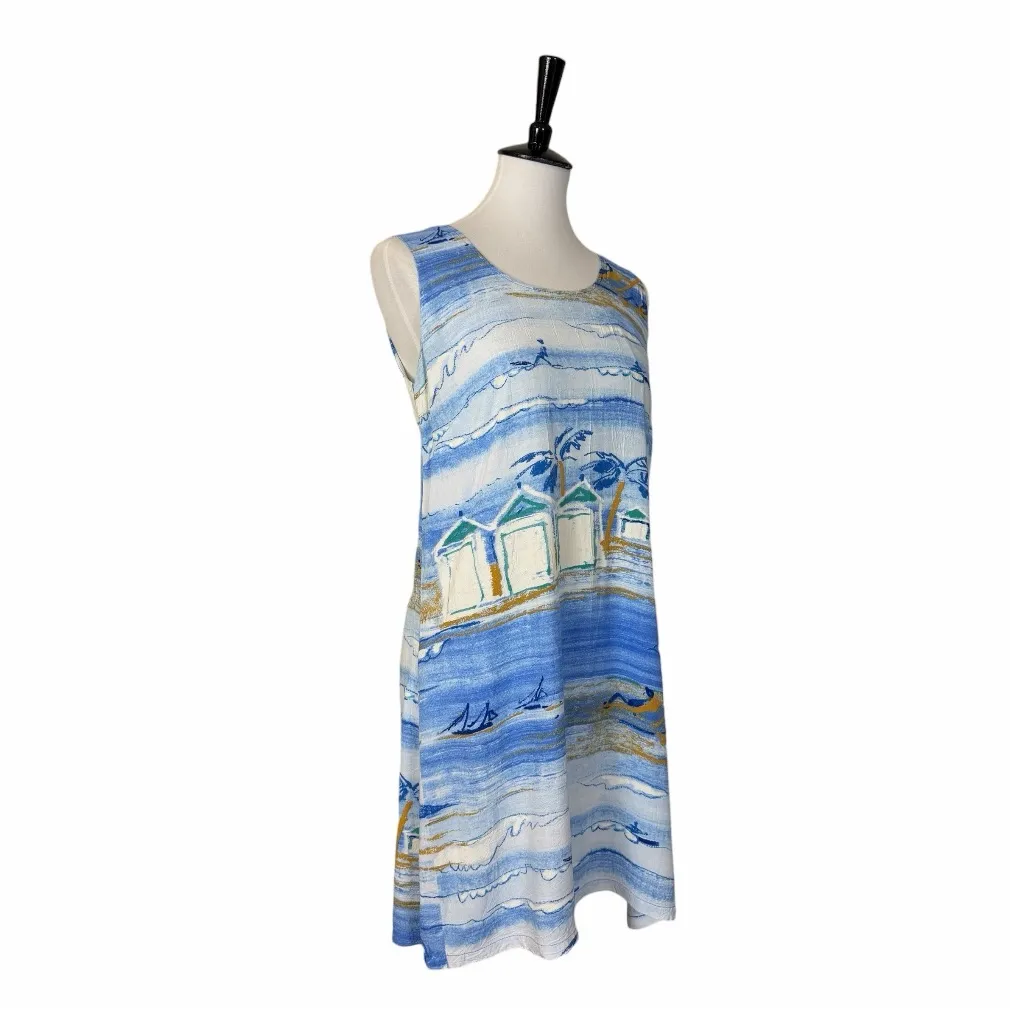 Jams World Sleeveless Tropical Print Tank Dress Blue Multi Women’s Size Small - Image 4