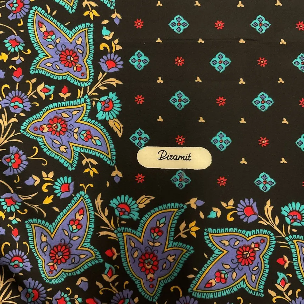 Vintage Pizamit Bohemian Floral Paisley Square Silk Scarf Black Multi Pattern - Image 7