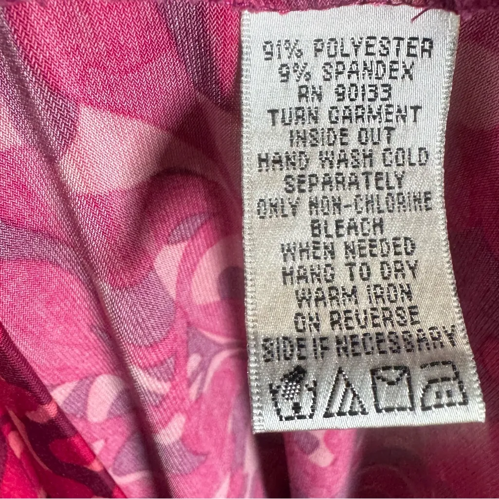 Bob Mackie pink batik print faux wrap midi dress size large - Image 6