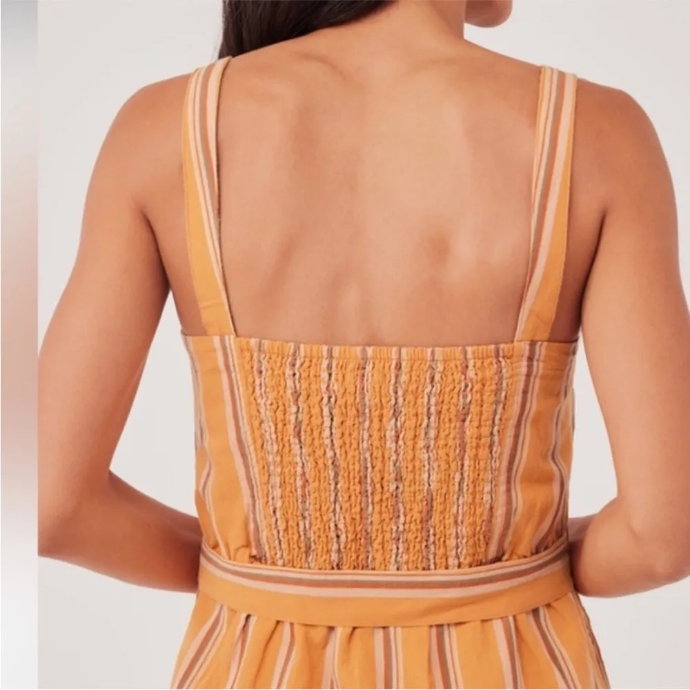 Pact Linen Blend Orange Striped Canopy Picnic Button Front Dress - Image 9