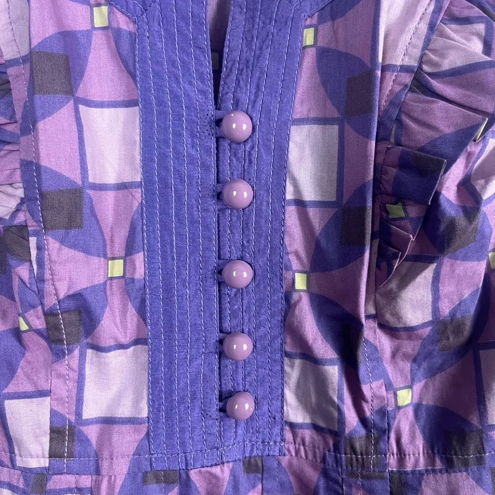 Anthropologie Plenty Tracy Reese Dress Purple Print Midi Size 4 button ruffle - Image 4