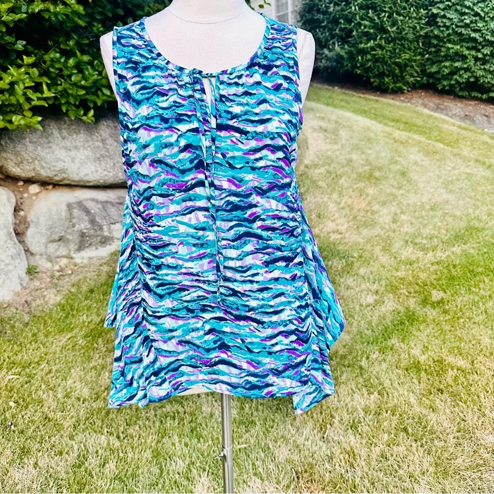 "C" Sleeveless Multicolored Blouse Green Size M - Image 6