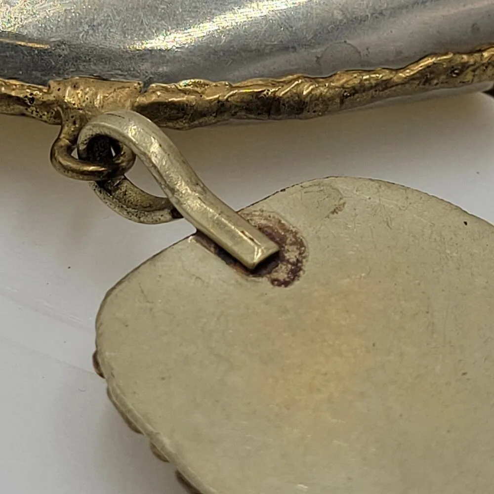 Vintage Tribal Pendant Brass Silver Gray Stone Snake Motif Artisan Chunky - Image 5