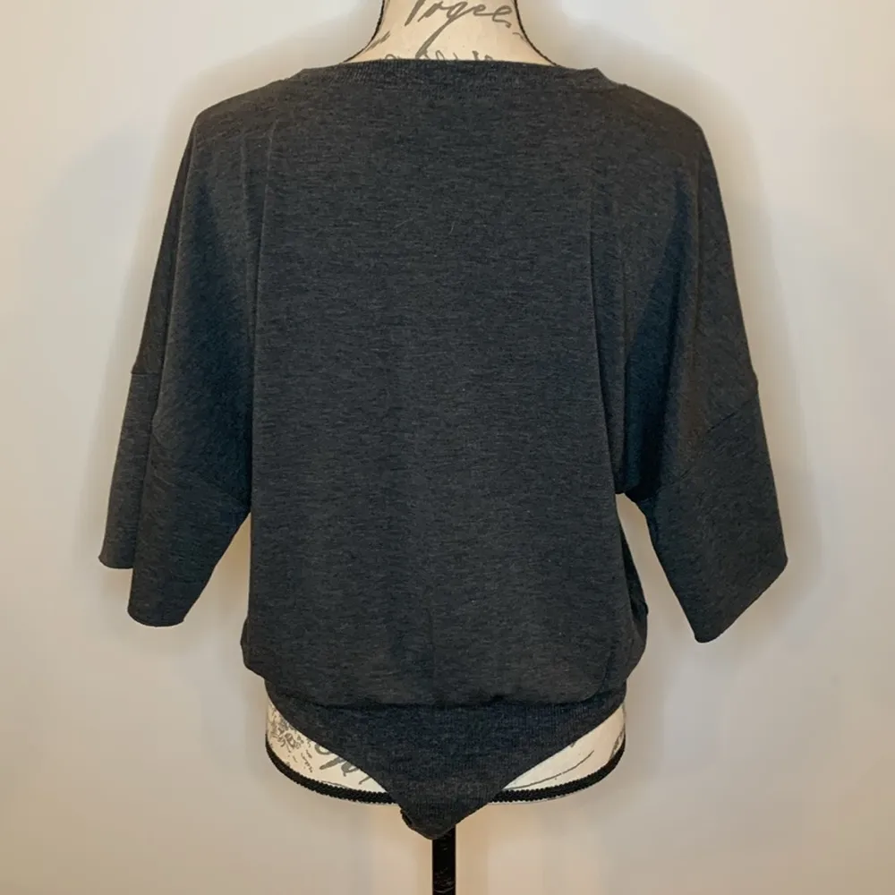 Pink Lily Casual Saturday t-shirt thong bodysuit charcoal gray M - Image 2