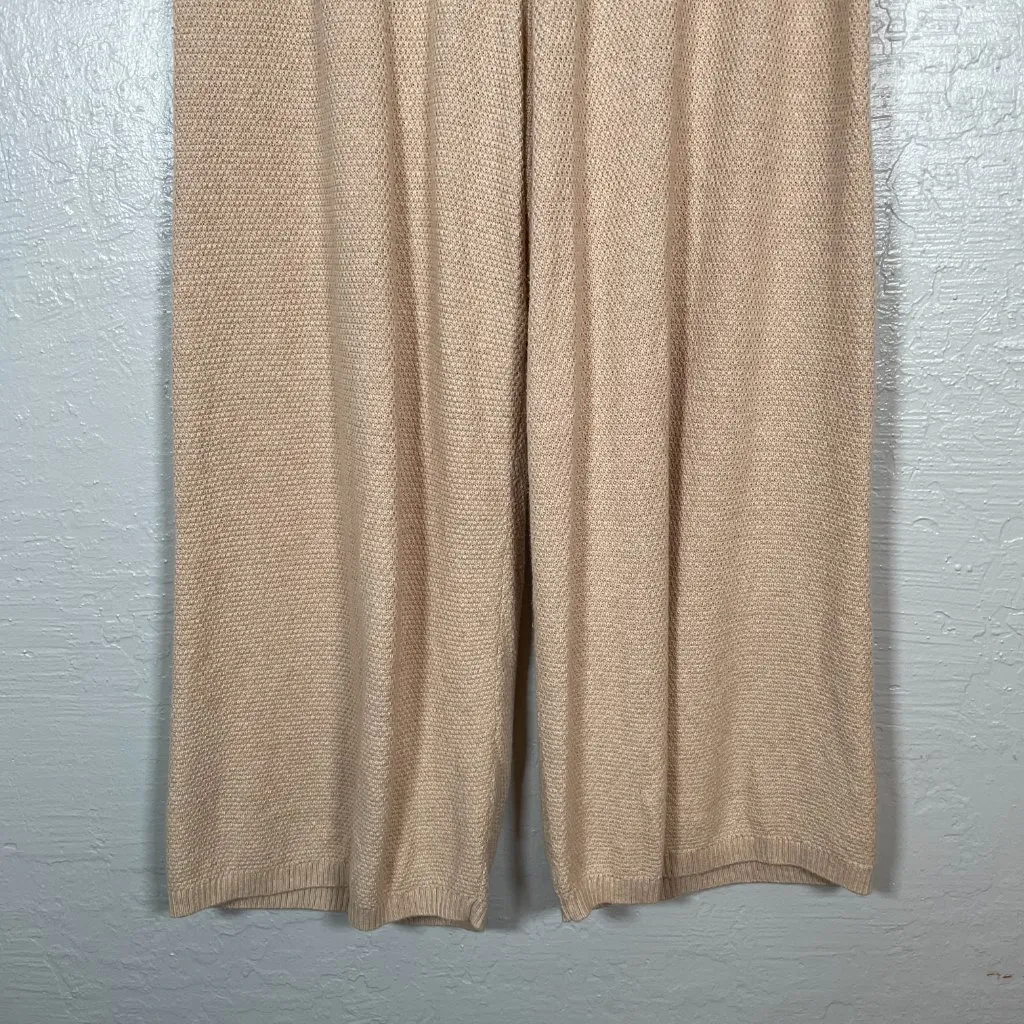 Roots Women M Beige Tan Sweater Knit Pants Wide Leg Loungewear Cotton Casual - Image 2