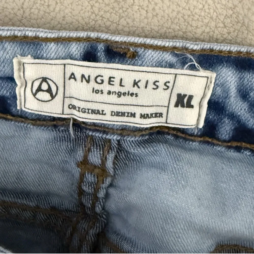 ANGEL KISS LA Stretch Destroyed Denim Mini Skirt Embroidery Flower Size XL - Image 5