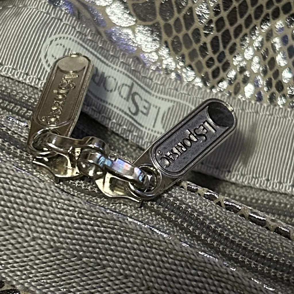 LeSportsac Classic Medium Travel Tote Handbag Cosmetic Pouch Metallic Snake Skin - Image 7
