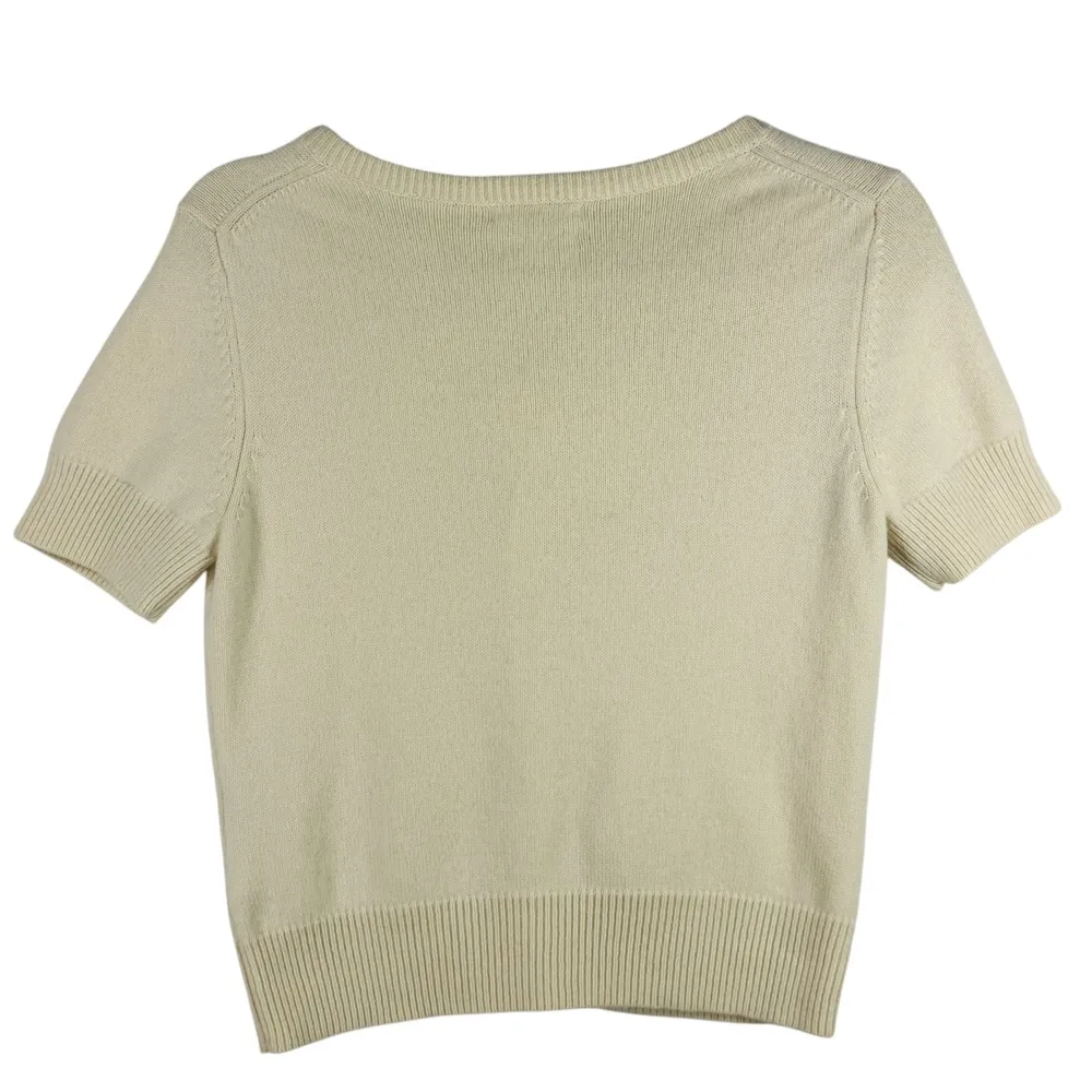 H Hilfiger 100% Cashmere Cardigan Top Short Sleeve Sweater Sz M Old Money Luxury Tan Size M - Image 2