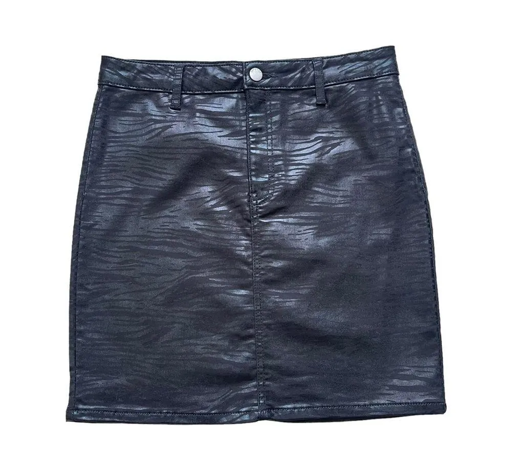 Topshop Women’s Zebra Print Coated Black Mini Skirt Size 8 Tall Night Out Disco - Image 3